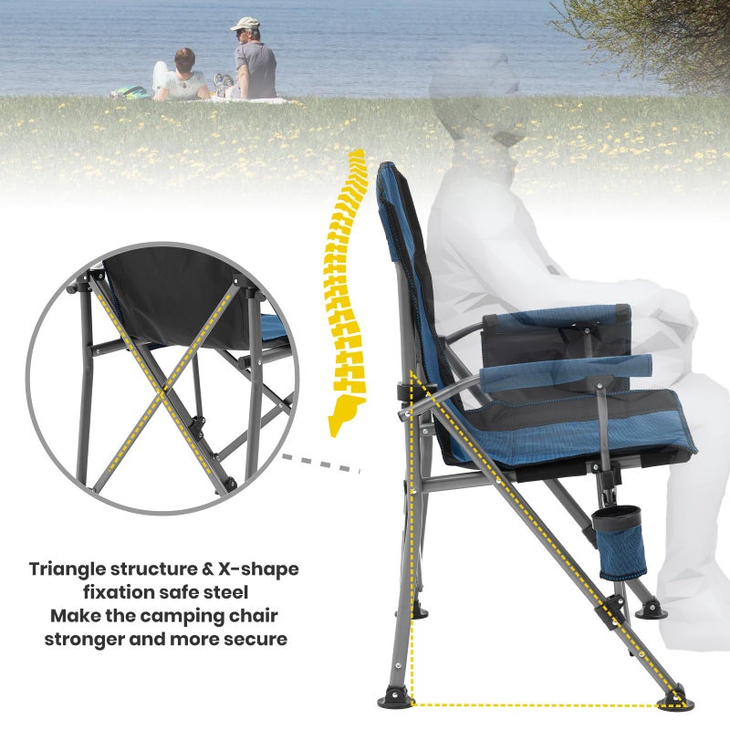 XGEAR Portable Camping Chair for Adutls - Heavy Duty Outdoor Camp Chairs - Folding Lawn Chair with Padded Hard Armrest Cup Holder Storage Pocket - Collapsible for Outdoor Fishing Garden - Image 5